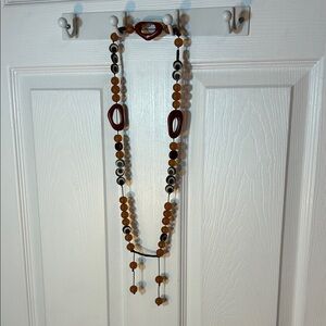 Boho Beaded Statement Necklace – Brown, Amber & Cream Tones